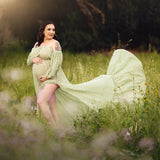 MQTIME  -  2 Piece Set Maternity Dress Top and Skirt Free Size Long Sleeves Photography Dress Pregnant Woman Photo Shoot Clothes