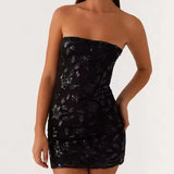 MQTIME  -  Women Beaded Mini Dress Sequin Embroidery Strapless Bodycon Dresses Ladies Sexy Off Shoulder Backless Glitter Mini Dress