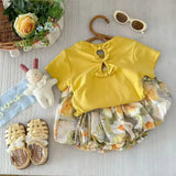 MQTIME  -  Baby Girls' Cotton Bowknot Hollow Out Top and Floral Ruffled Bloomers Set Soft and Cute for 1 - 6 Y Kids Girls Clothes