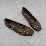 MQTIME  -  Square Toe Polka Dot Flats Shoes for Women Elegant Spring Autumn Ballet Flats Casual Streetwear Satin Buckle Strap Black Loafers