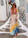  MQTIME  -  Holiday Women's Dress V-neck Full Sleeve Backless Print Long Female Dresses Summer Vacation Fashion Chic New Lady Outfit