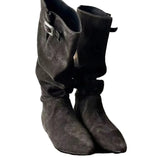 MQTIME  -  Women's Calf Boots Spring Slouchy Boots Sheepskin Ruched Low Heel Pointed Toe Mid Calf Knee High Denim Cowboy Riding Boots