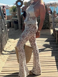 MQTIME  -  Women's Crochet Lace Flared Pants Boho Beach Vacation See-through Mesh Trousers Summer Casual Chic Hollow-out Sexy Slim Fit Pant