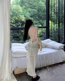 MQTIME  -  Knitted Cover Up Beach Elegant Solid Sexy See Through Bodycon Maxi Dress Flared Long Sleeves Bikinis Cover-ups For Women