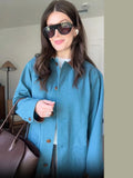 MQTIME  -  Women's Contrast Lapel Collar Cargo Jacket Chic Single Breasted Loose Full Sleeve Casual Coat Autumn Lady Fashion Outwear