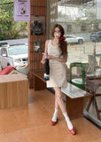 MQTIME  -  Summer New Fashion Women Dress Casual Simple Style Square Collar Vest Beading Slim A Line Short Knitted Dresses