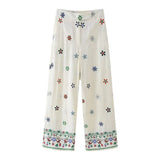 MQTIME  -  Flower Print Trousers Suits Women 2 Pcs Casual Turn Down Collar Long Sleeve Lady Shirt Sets Wide Leg Pants New Chic Spring