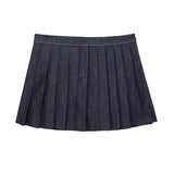 MQTIME  -  Women Pleated Skirt Set 2 Piece Autumn Women Denim Bomber Jacket Hight Street Side Zipper Sexy Short Skirt Set Women Outfit