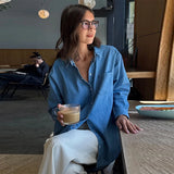 MQTIME  -  Casual Denim Blue Shirt Women Spring Summer Sun Protection Cardigan Solid All-match Shirts With Button Lady Streetwear 2025