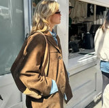 MQTIME  -  Autumn Winter Woomen Suede Jacket With Lapel Woman Casual Single Breasted Pocket Long Sleeve Short Coat Street Overcoat