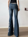 MQTIME  -  Chic Rose Embroidered Gradient Slightly Flared jeans for Women Slim Low Rise Dragging Denim Pants Casual Elegant Fashion Trouser