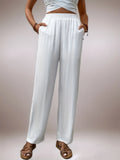 MQTIME  -  White Elegant Wide Leg Pants Women's Loose Casual Cotton Drawstring Trousers Comfortable All-Match High Waist Versatile Fashion