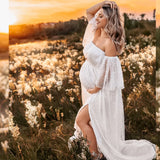 MQTIME  -  Maternity Dresses For Baby Showers Bead Embroidered Mesh Sexy Off Shoulder Dress Elegant Photo Shoot Dress For Women