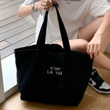 Mqtime Large Tote Canvas Women Handbags Big Capacity Shoulder Bags for Female Ladies Shopping Bag Casual INS Fashion Shoulder Bags