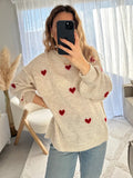  MQTIME  -  Hot Seller Fall Winter Festival Heart Pattern Sweater Long Sleeve Pullover Round Neck Top Sweater Warm Versatile Women Clothing