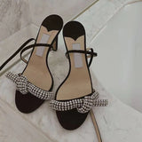 MQTIME  -  Fairy Style Slotted Strap Rhinestone Heels New Black Open-toe Stiletto Sandals