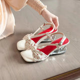MQTIME  -  New Leopard Print Slingback Sandals Fashion Knotted Open Toe Weird Heels Sexy Women Summer Casual Party Shoes