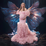 MQTIME  -  Elegant Pink Maternity Dress Puff Sleeves Sweetheart Maternity Dresses Baby Shower Mermaid Party Dress Ruffled Custom