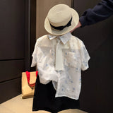 MQTIME  -  Boys' Suit Spring/summer New Children's Clothes Korean Boy Baby Tie Print Shirt Embroidered Shorts Two-piece Set