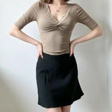 MQTIME  -  5 Colors Summer Elastic High Waist Bright Satin Skirt Women Feels Smooth A-line Short Skirts Femme Bottom Army Green Black Brown