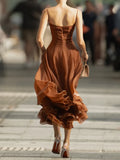 MQTIME  -  Skinny Shoulder Strap Chiffon Waist Pendulum Long Women's Light Luxury Sleeveless Backless Splicing Slim Party Evening Dress