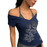 cAmerican Retro T-shirt Fashion Street Wear Halter Neck Fake Two T-shirt Harajuku Summer Casual Tees Ladies Y2K Hottie  T-shirts