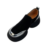 MQTIME  -  Women's retro sponge sole thick sole height increasing loafers women's frosted one foot kick round toe simple small shoe