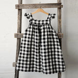  MQTIME  -  Retro Linen Black And White Plaid Girls Square Neck Dress Summer New Baby Girl Cotton Linen Loose Breathable Sleeveless Dresses