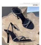MQTIME  -  Rhinestone Hollow Sandals Temperament Loop Trip Cross Strap High Heels Open Toe Buckle Stiletto Single Shoes