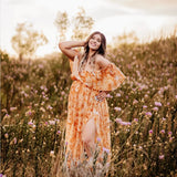 MQTIME  -  Maternity Dresses For Photo Shoot Printed Chiffon Elegant Off Shoulder Long Sleeves Dress Photography Boho Style Dress For Women