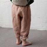  MQTIME  -  Mori Retro Cotton Linen Boys And Girls Straight Pants Summer New Elastic Waist Loose Casual Pant With Pocket Children's Trousers