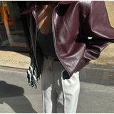 MQTIME  -  Casual Pu Leather Jackets Women Loose Zipper Lapel Long Sleeves Coats Female Autumn Winter Solid Cool Streetwears Lady