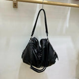 MQTIME  -  High-end Large Capacity Solid Color Washed Motorcycle Style Casual Handbag Shoulder Bag