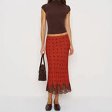 MQTIME  -  Women Y2k Vintage Polka Dot Sheer Floral Lace Trim Patchwork Satin Silk Long Skirt Silky Elegant A-line Slip Skirts