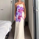 MQTIME  -  Spring Fashion Flower Print Women Long Dress Sexy Strapless Backless Hollow Evening Dress Summer Off Shoulder Holiday Maxi Dress