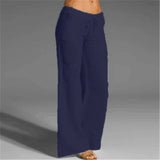 MQTIME  -  New European And American Women High Waist Wide Leg Flared Pants Big Bell Bottom Pocket Linen Casual Trousers For Ladies