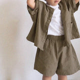 MQTIME  -  Children's Retro Cotton Linen Suit Summer New Korean Kids Casual Loose Shirt + Shorts Boys And Girls 2 Pcs Sets WT045