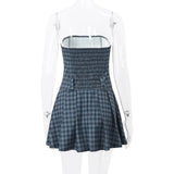 MQTIME  - Summer New Retro Plaid Dress Women Janpanese Fashion Trendy High Waist Slim Fit Sexy Dress Vintage Y2k Mini Stralpless Dress