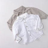 MQTIME  -  Spring New Children Long Sleeve Shirts Solid Boys Lapel Shirts Kids Girls Pocket Cardigan Baby Casual Tops Infant Clothes