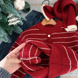 MQTIME  -  Toddler Boys Knitwear Winter Striped Thick Warm Kids Baby Boy Sweater Single Button Closure Little Boy Versatile Pullovers+Scarf