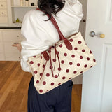  MQTIME  -  Women Polka Dot Canvas Tote Bag Long Top Handles Daily School Shopping Shoulder Bags New Trend Fashion Handbag Unbranded