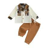 MQTIME  -  Infant Boy Autumn Ensemble Checkered Flannel Shirt with T Sleeves and Stretchy Trousers - 2-Piece Set for Little