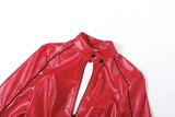  MQTIME  -  Leather PU Jacket Women Crop Varsity Baseball Coats Y2K Streetwear Winter Fall Black Cyber Racer Jackets Coats