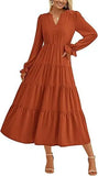  MQTIME  -  Autumn Long Dress Long Sleeve V Neck Layered Ruffle Edge Elegant A Line Cocktail Party Cw12909