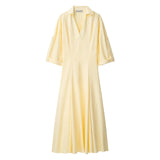  MQTIME  -  Autumn New Fashionable and Casual Solid Color Waist V-neck Slimming Long Sleeved Shirt Dress for Women