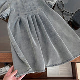 MQTIME  -  Korean Style Summer Girl's Denim Dresses 2-8Y Kid's Short Flare Sleeve Pleated Soft Denim Dress Children's Clothing