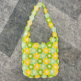  MQTIME  -  Colorful Flower Crochet Tote Bag, Handmade Knitted Shoulder Bag, Lightweight Summer Beach Travel Handbag For Women Vacation