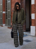  MQTIME  -  Fashion Grid Printed Long Pants For Women Elegant High Waist Wide Leg Trousers 2026 Spring New Street Lady Casual Baggy Pants