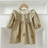  MQTIME  -  New Autumn Children Clothes 2-6 Yrs Baby Girl Party Dress Long Sleeved Cotton Solid Color Kids Princess Dresses