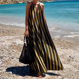 MQTIME  -  Women Casual Sleeveless High Waist Beach Dress Fashion Striped Printed Seaside Party Dress Elegant Hollow Loose Suspender Dress